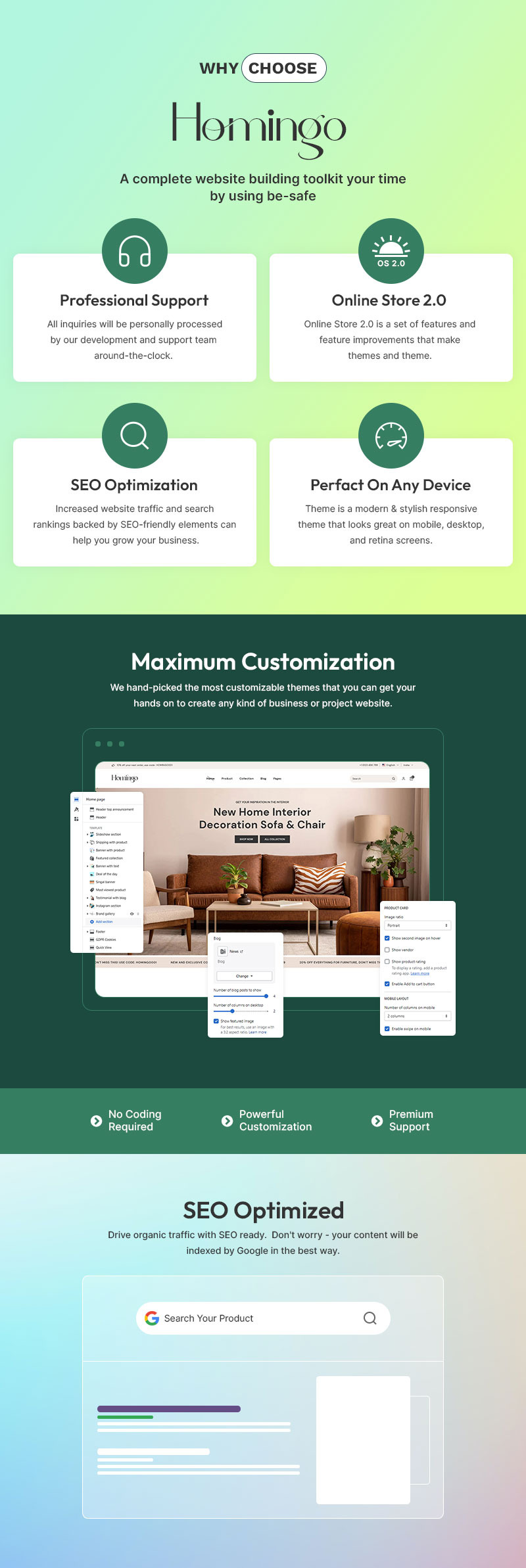 Homingo – Modern bútorok és lakberendezési tárgyak, többcélú Shopify 2.0 reszponzív téma - Features Image 1