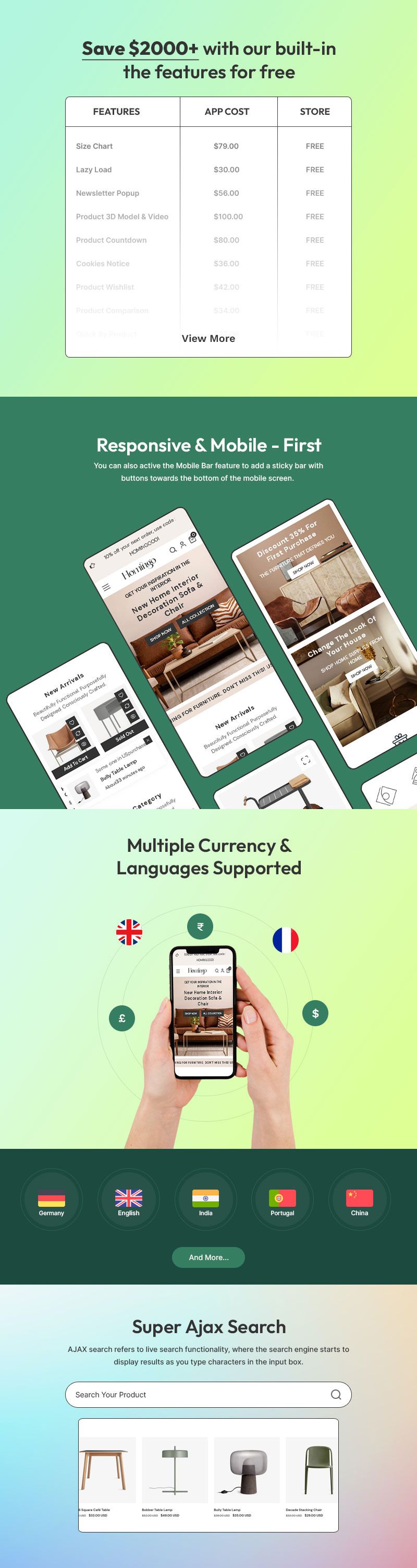 Homingo – Modern bútorok és lakberendezési tárgyak, többcélú Shopify 2.0 reszponzív téma - Features Image 2