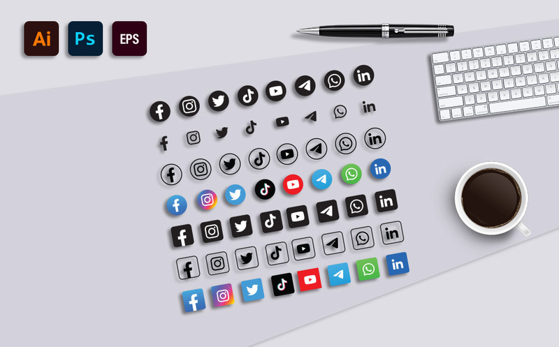 Morden Social Media Icons Set - Social Media Icon BUNDLE - Features Image 2