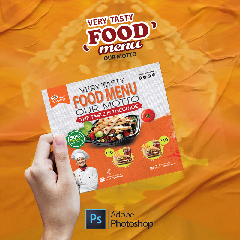 餐饮服务快餐和免费送货的方形传单模板 - Features Image 4