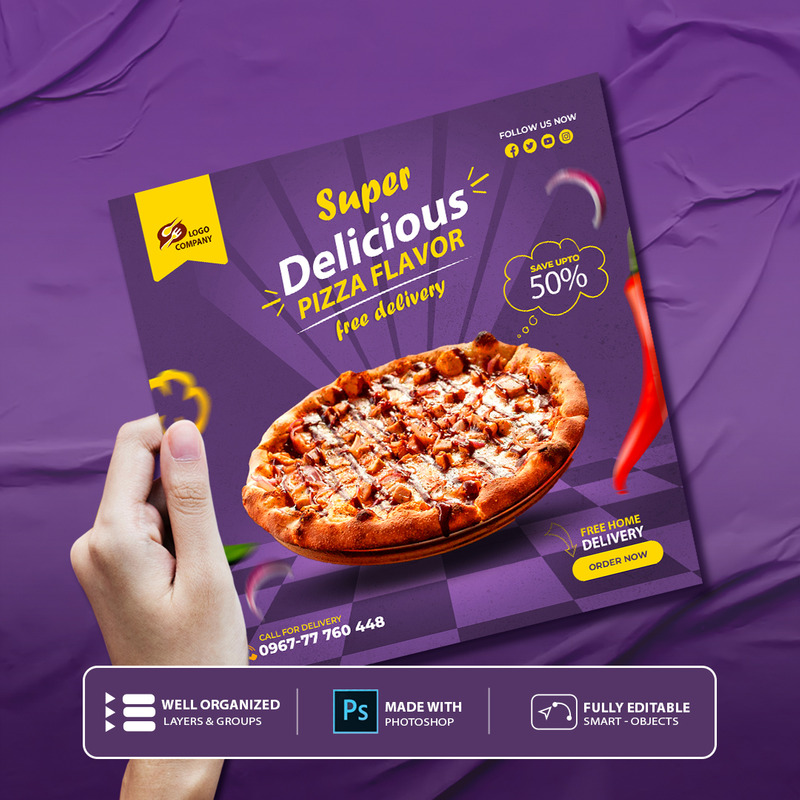 Élelmiszer-szórólap-sablon Pizza finom fűszeres ízzel Egy másik sablon - Features Image 4