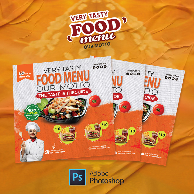 餐饮服务快餐和免费送货的方形传单模板 - Features Image 3