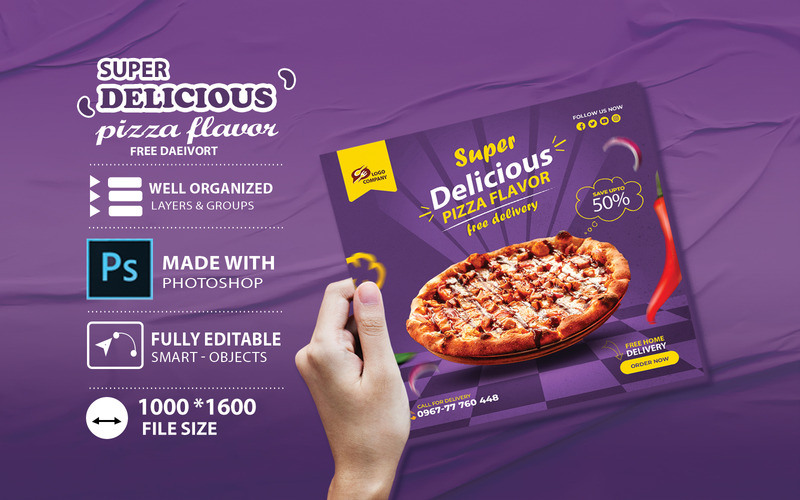 Élelmiszer-szórólap-sablon Pizza finom fűszeres ízzel Egy másik sablon - Features Image 1