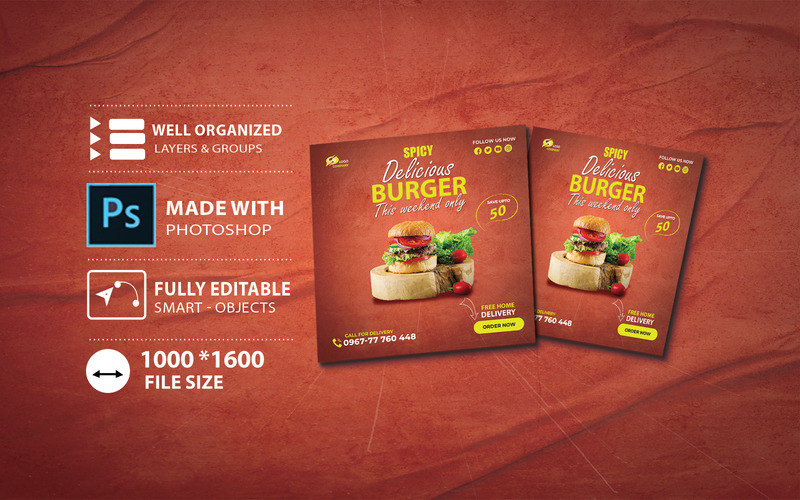 Delicious spicy burger fast food template - Features Image 1