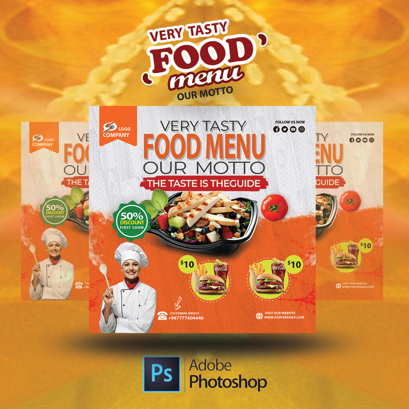 餐饮服务快餐和免费送货的方形传单模板 - Features Image 2