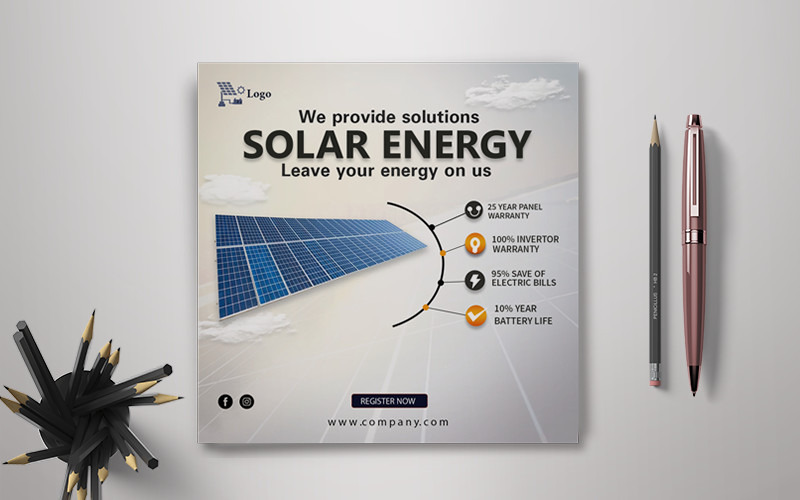 Leták s obnovitelnými solárními energiemi – sociální média - Features Image 3