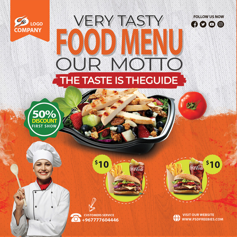 餐饮服务快餐和免费送货的方形传单模板 - Features Image 6