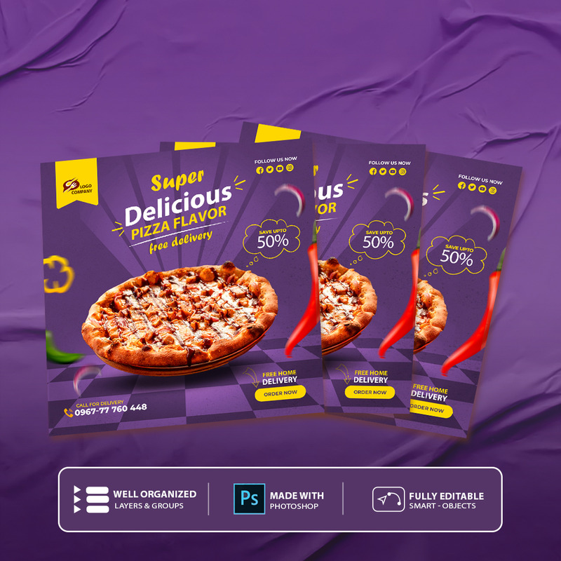 Élelmiszer-szórólap-sablon Pizza finom fűszeres ízzel Egy másik sablon - Features Image 7