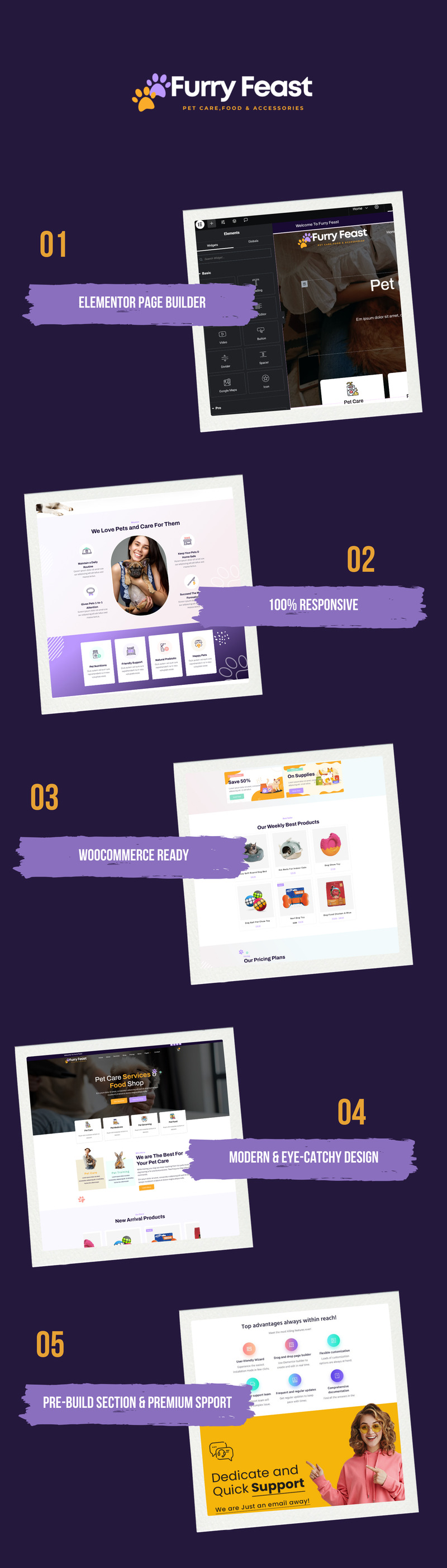 Furry Feast - Pet Care, Veterinary Services & Pet Store WooCommerce Theme - Features Image 1