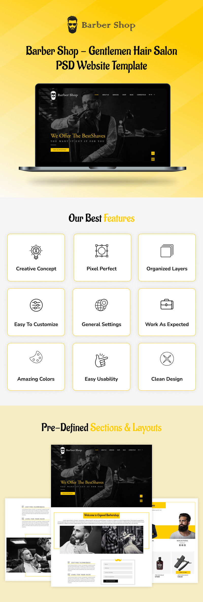 Modèle de site web PSD pour salon de coiffure pour hommes - Caractéristiques de l’image 1