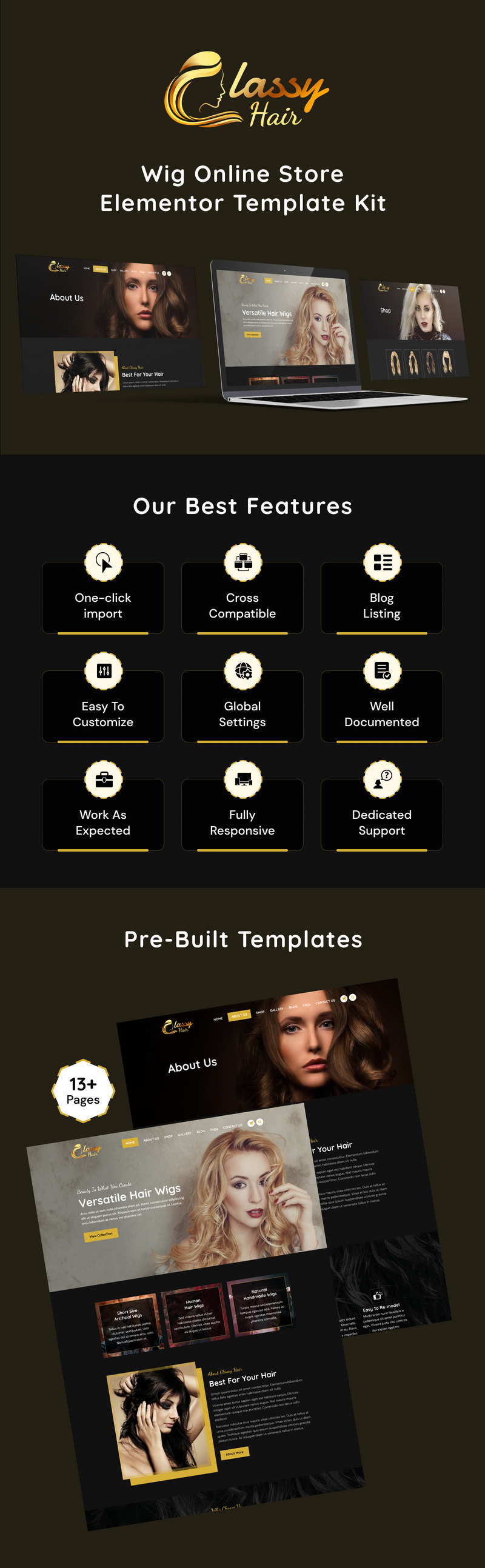 Classy Hair Wig Online Store Elementor Template Kit