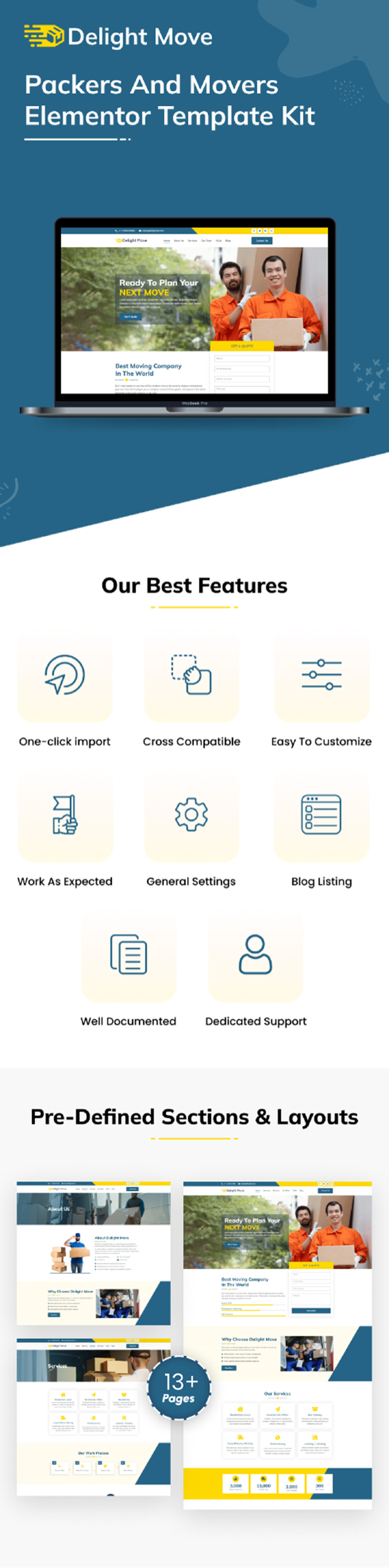 Delight Move – Packers And Movers Elementor-Vorlagenkit - Eigenschaften Bild 1