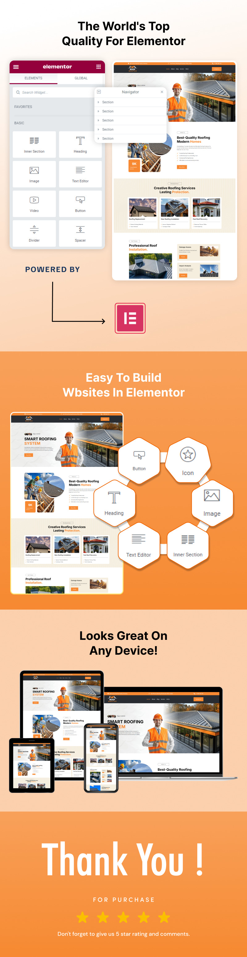 Roof Master - Profesionální pokrývačské a opravárenské služby Elementor Kit - Features Image 2