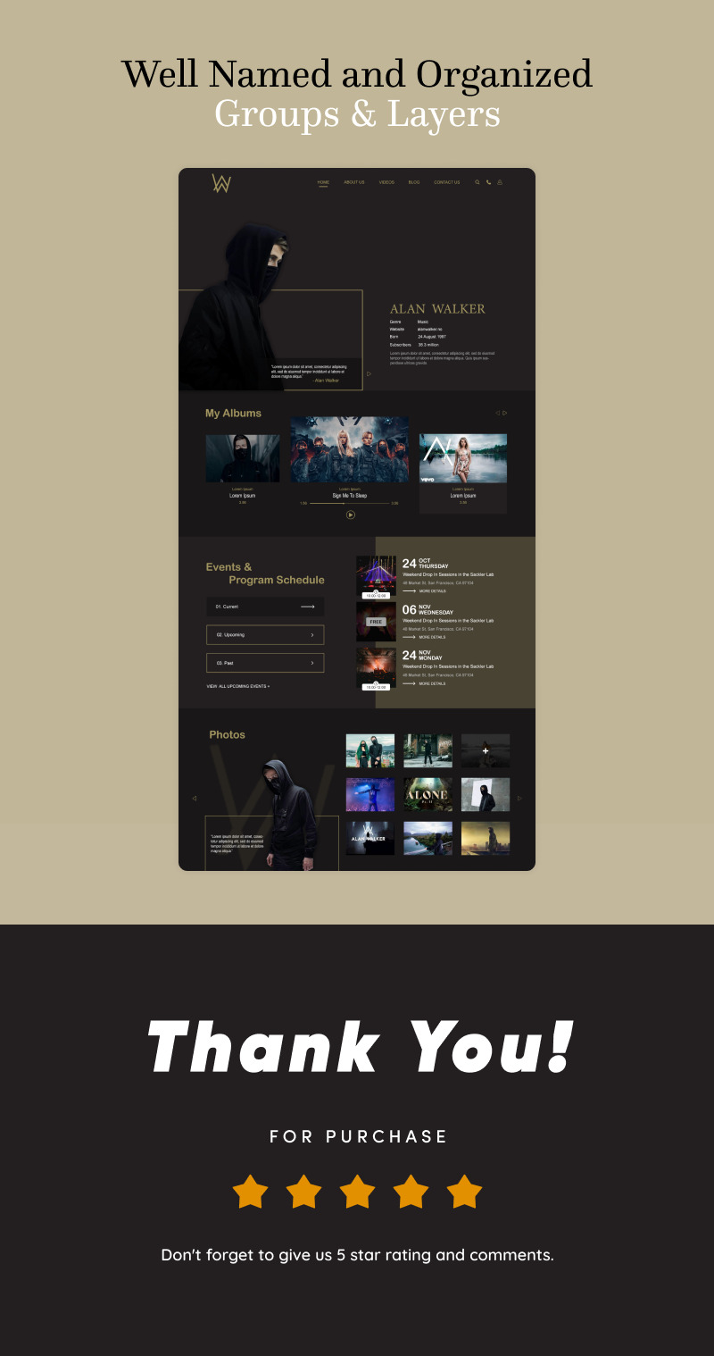 Alan Walker – Шаблон веб-сайту Photoshop для музичного альбому - Features Image 2