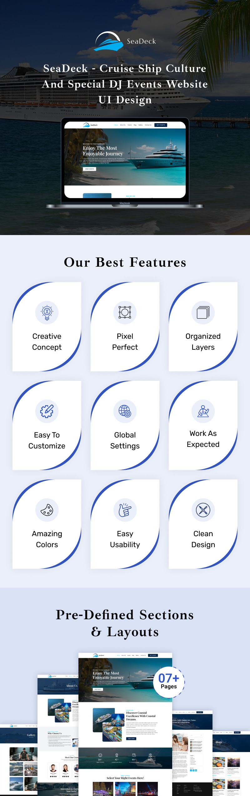 SeaDeck - Kryssningsfartygskultur och speciella DJ-evenemang Webbplats UI Design - Features Image 1