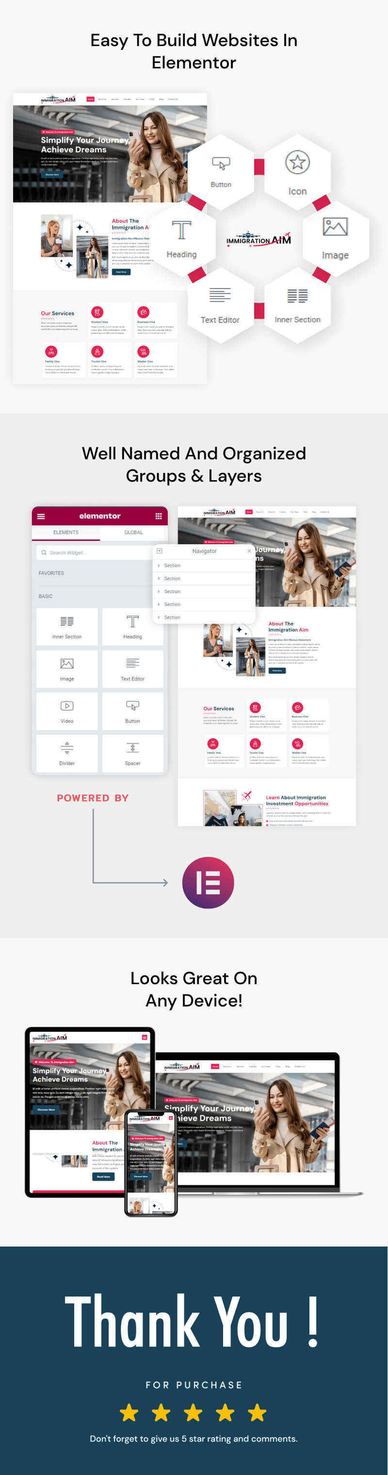 Cel imigracyjny - zestaw szablonów Elementor dotyczących doradztwa imigracyjnego i wizowego - Obraz funkcji 2