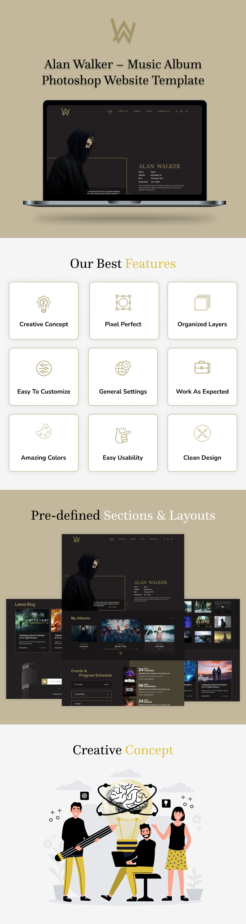 Alan Walker – Шаблон веб-сайту Photoshop для музичного альбому - Features Image 1