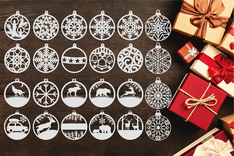 Free 24 Christmas Ornament Bauble Laser Cut Bundle Christmas DXF AI SVG 