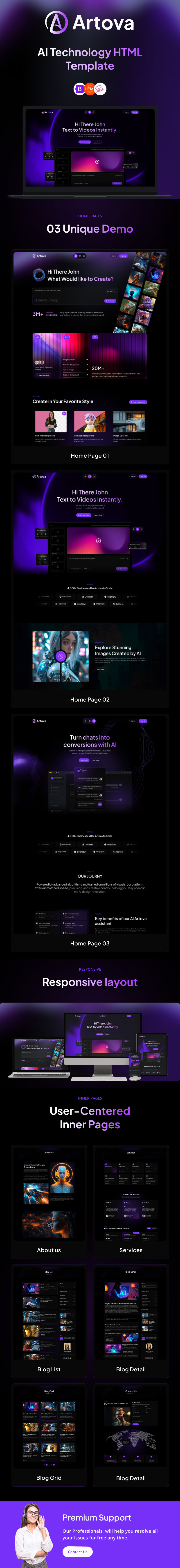 Artova - Multipurpose AI Generator & AI Technology Agency HTML Template - Features Image 1