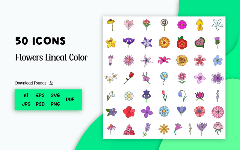 Icon Pack: Flower Color (50 Icons) - Features Image 1
