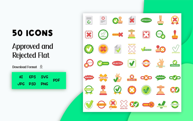 Approved and Rejected Flat 50 Icons - Features Image 1