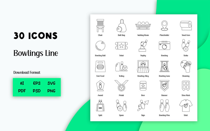 Icon Pack: Линия для боулинга (30 иконок) - Features Image 1