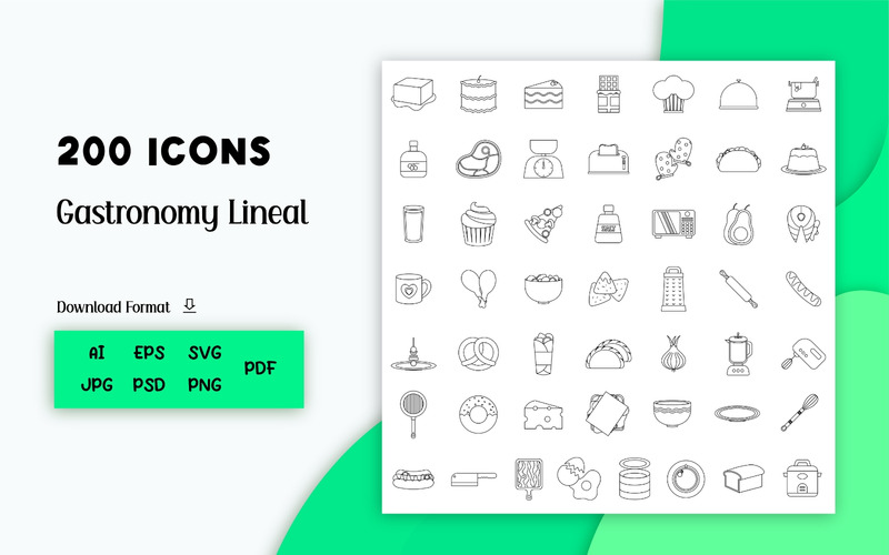 Icon Pack: Gastronomy 200 lineal Icons - Features Image 1