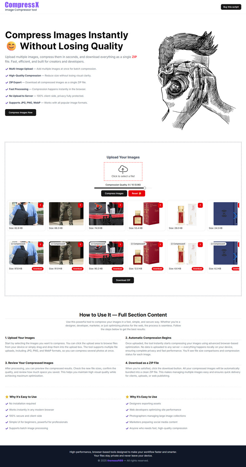 CompressX || Nástroje pro rychlou kompresi obrázků - Features Image 1