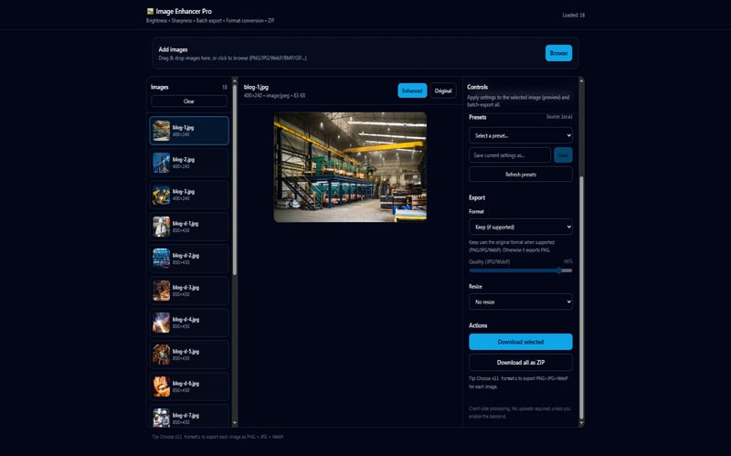 React Image Enhancer Pro || contrast, saturation, resize - Features Image 1