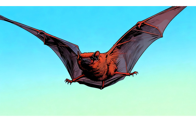 Primo piano di un pipistrello in volo (immagine illustrativa AI + disegno vettoriale) - Caratteristiche Immagine 1