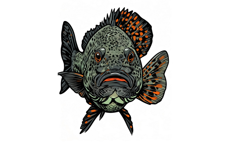 Poisson-crapet noir aux yeux noirs nageant (Illustration IA + Dessin vectoriel) - Caractéristiques de l’image 1