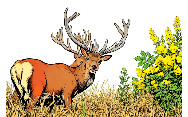 Illustrazione di un campo di cervi contro il cielo - Caratteristiche Immagine 1