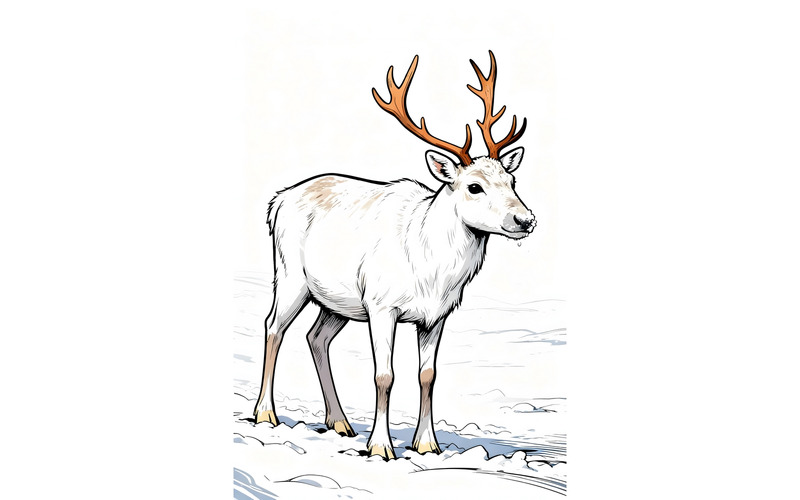Ilustracja białego jelenia stojącego na pokrytej śniegiem ziemi - Obraz funkcji 1