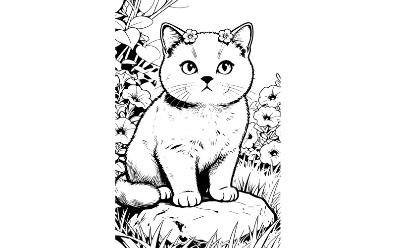Brittisk grå korthårskattunge sittande stengräs (AI-illustrationsbild + vektorgrafik) - Features Image 2