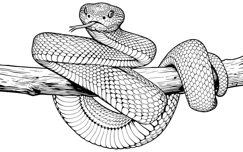 Illustrazione ravvicinata di un ramo di serpente su sfondo nero. - Caratteristiche Immagine 2