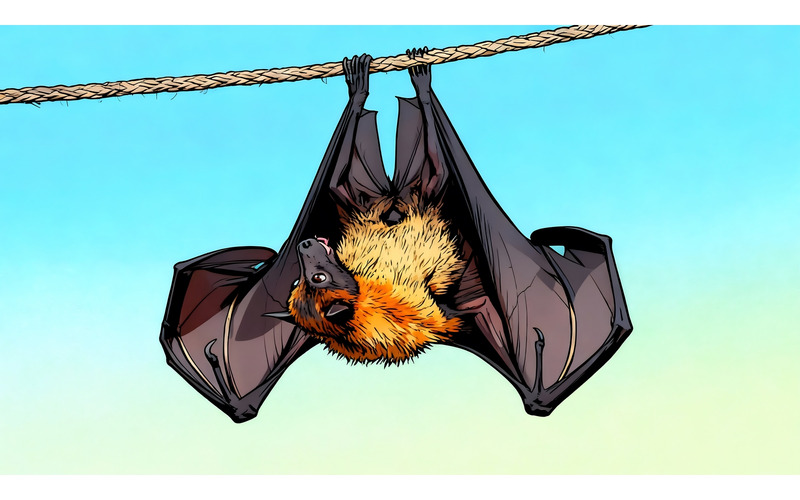 Primo piano di un pipistrello appollaiato su un albero (immagine illustrativa AI + grafica vettoriale) - Caratteristiche Immagine 1