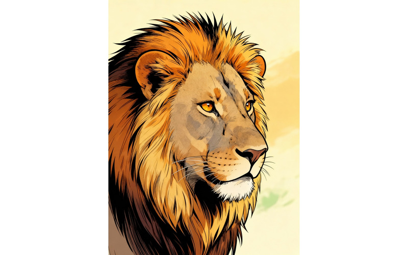 Ritratto di leone africano, luce calda 1 illustrazione - Caratteristiche Immagine 1