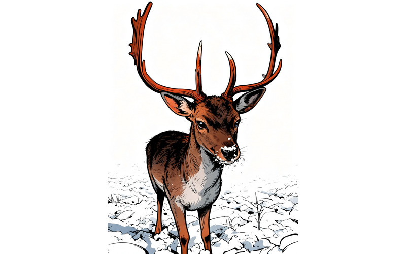 Ritratto di cervo in piedi sulla neve Illustrazione - Caratteristiche Immagine 1