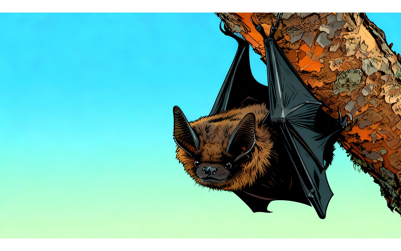 Pipistrello in primo piano (immagine illustrativa AI + disegno vettoriale) - Caratteristiche Immagine 1