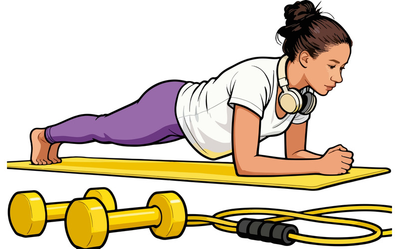 Female With Headphones Doing Fitness Home Illustration - Features Image 1