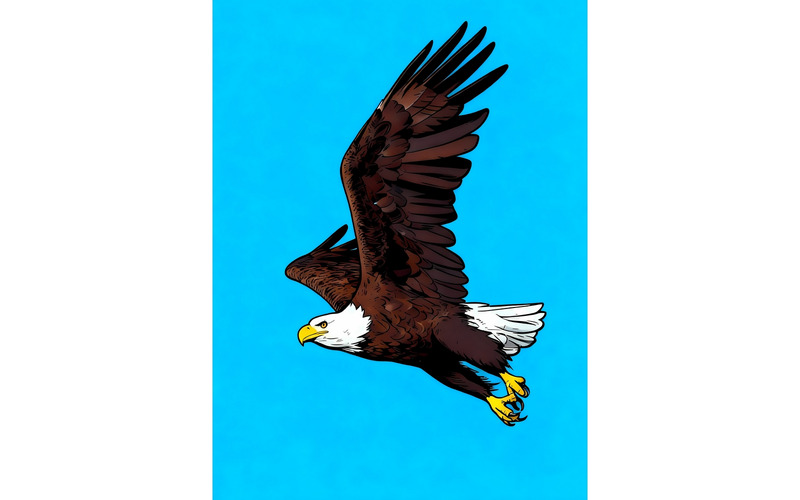 Aquila in volo con vista dal basso contro un cielo azzurro limpido 1 (immagine illustrativa AI + grafica vettoriale) - Caratteristiche Immagine 1