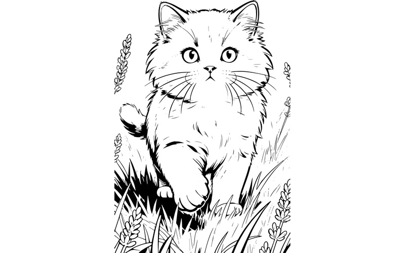 Primo piano di un adorabile gattino grigio a pelo lungo britannico (immagine illustrativa AI + grafica vettoriale) - Caratteristiche Immagine 2