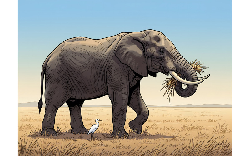 Campo di elefanti (immagine illustrativa AI + disegno vettoriale) - Caratteristiche Immagine 1