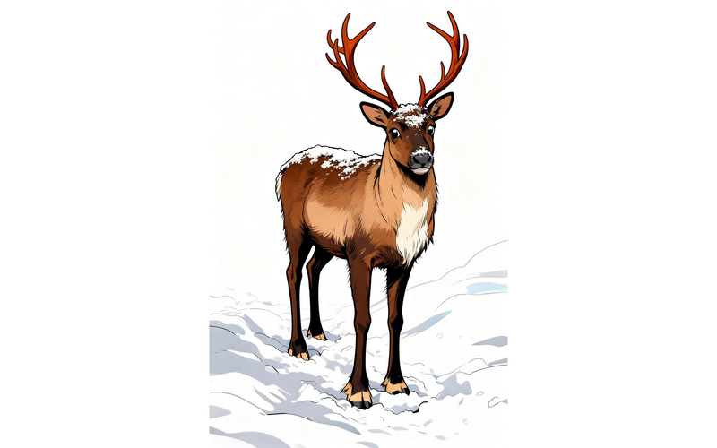 Ripresa verticale di un cervo nella foresta innevata, illustrazione invernale - Caratteristiche Immagine 1