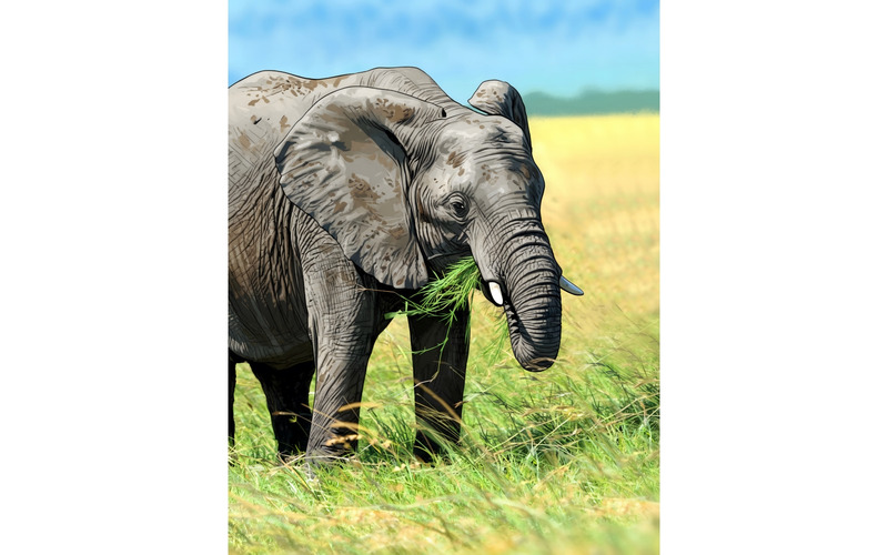 Elefante salvaje (imagen de ilustración AI + arte lineal vectorial) - Características Imagen 1