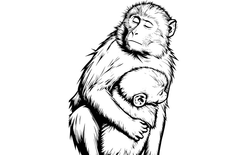 Illustrazione ravvicinata di una famiglia di scimmie - Caratteristiche Immagine 2