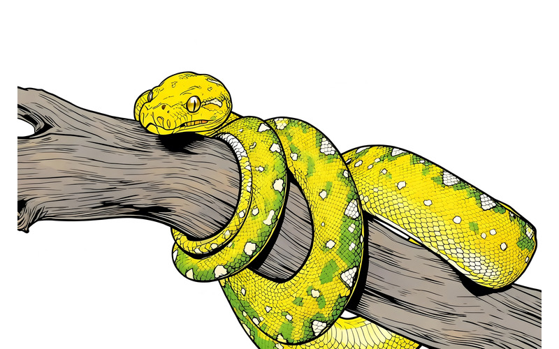 Green Tree Python Juvenile Closeup Branch With Black Background Green Tree Python Illustration - Features Image 1