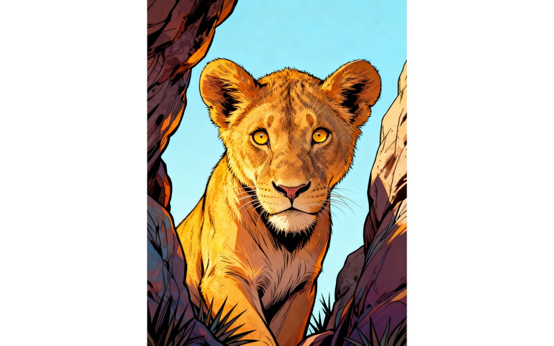 Illustration vectorielle d'une lionne (IA) + dessin au trait - Caractéristiques de l’image 1