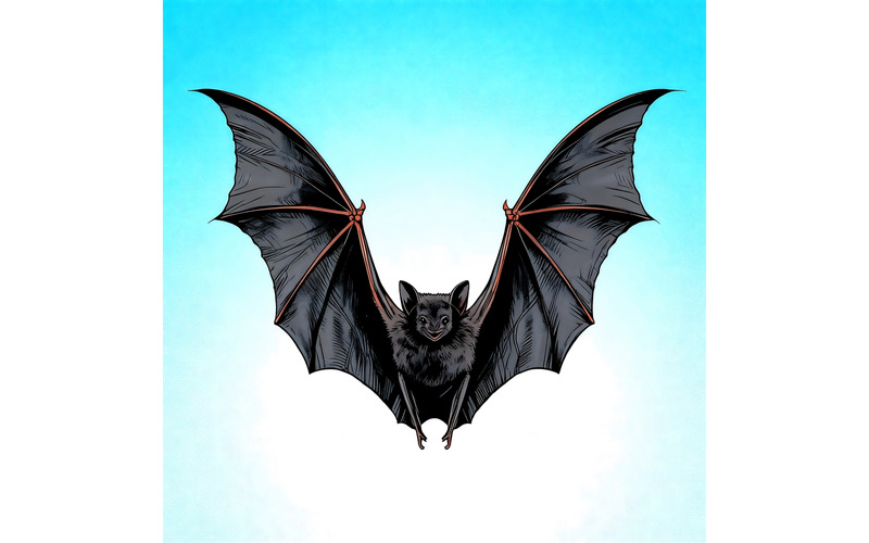 Volo di pipistrello nero con struttura alare dettagliata (immagine di illustrazione AI + linea grafica vettoriale) - Caratteristiche Immagine 1