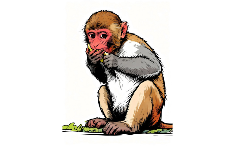 Primo piano di una scimmia macaco rhesus che mangia un'illustrazione - Caratteristiche Immagine 1